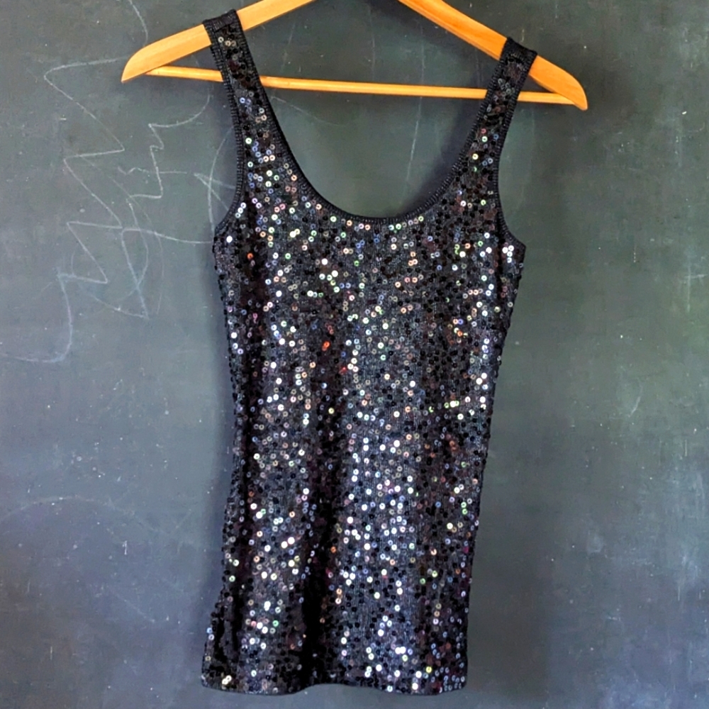 Express Sequin Sparkle Tank Top Sz XS Black